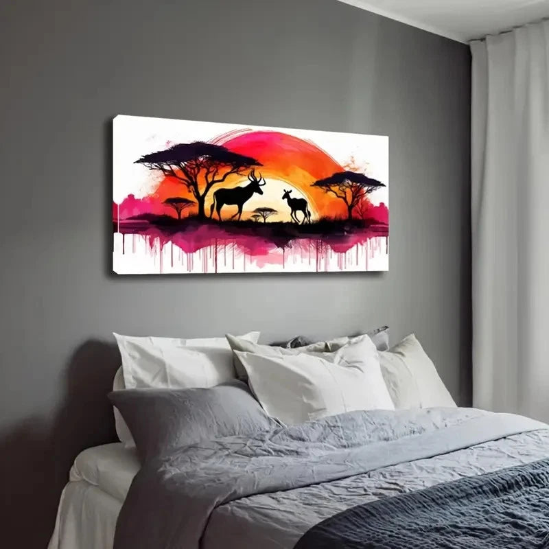 Serene Sunset Acacia Trees Wall Art Canvas Office Home Room Framed 120x60cm