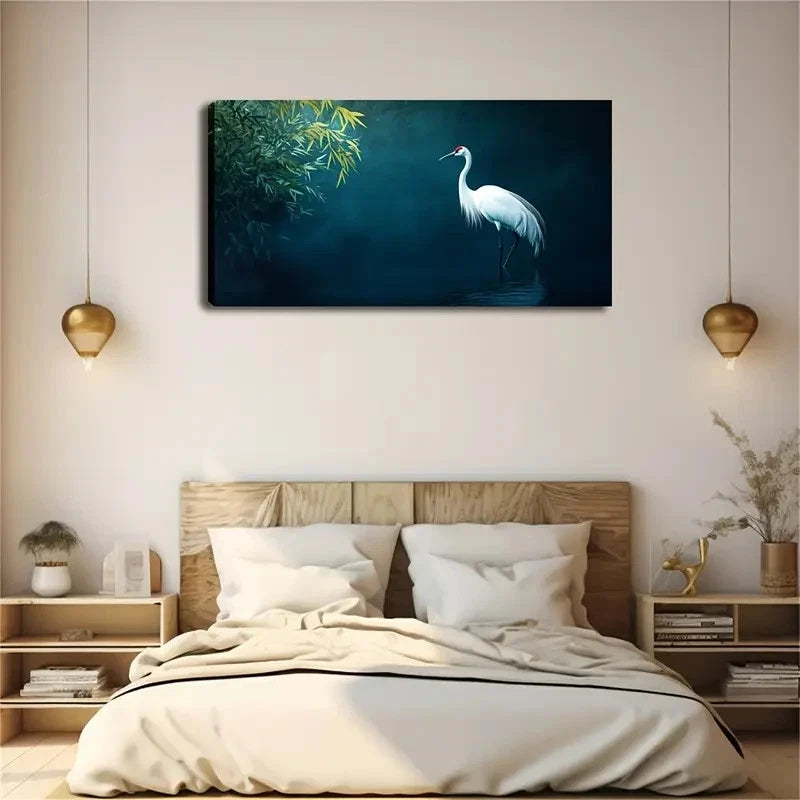 Crowned Crane In Water Wall Art Canvas Office Home Room Framed 120x60cm