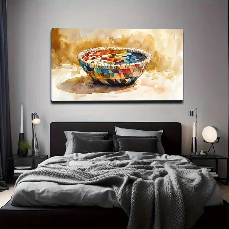 Colorful Woven Basket Wall Art Canvas Office Home Room Framed 120x60cm - Bella Home Decor