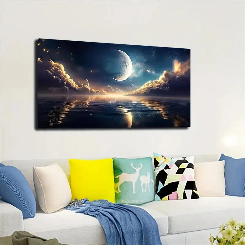 Cosmic Landscape With Ocean Wall Art canvas office home room framed 120x60cm