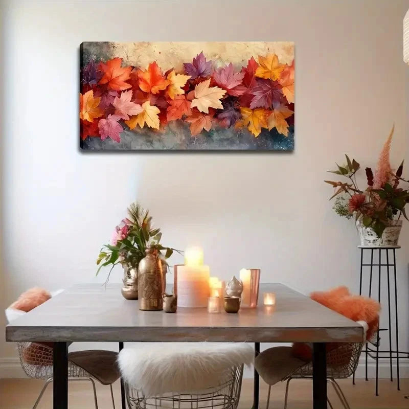 Vibrant Maple Leaves Rich Wall Art Canvas Office Home Room Framed 120x60cm