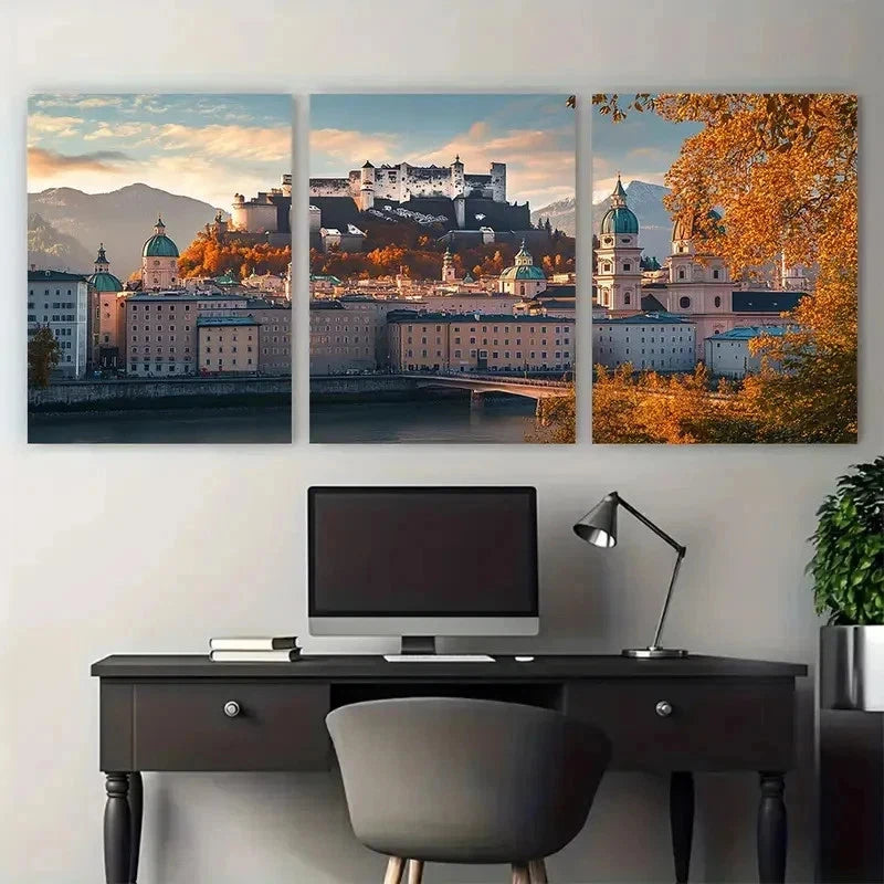3pcs Salzburg Austria Travel Posters Perfect Wall Art Set Canvas Framed 50x70cm - High Quality Print 100% Australian Made Wall Canvas Ready to Hang