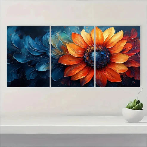 3pcs Painting Abstract Sunflower Vibrant Colors Wall Art Set Canvas Unframed - High Quality Print 100% Australian Made Wall Canvas
