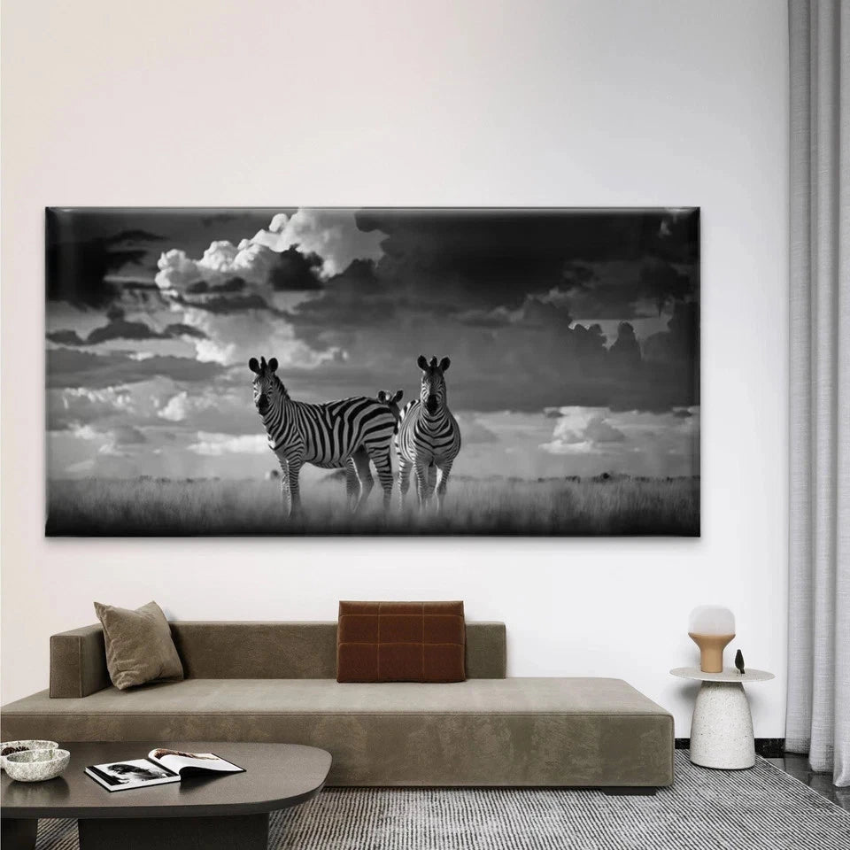 Black And White Zebras Wall Art Canvas Office Home Room Framed 120x60cm