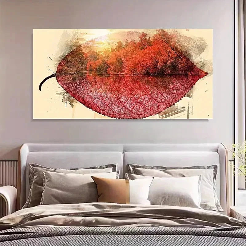 Maple Leaf Grove Vintage Wall Art Canvas Office Home Room Framed 120x60cm - Bella Home Decor