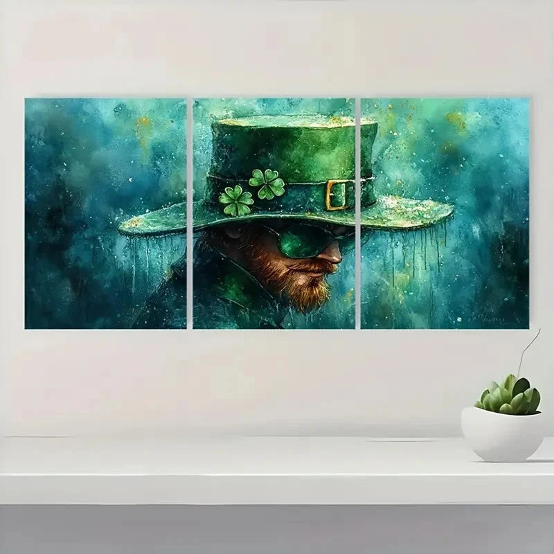 3pcs Leprechaun Hat & Clover Design f Wall Art Set Canvas Framed 60x90cm - High Quality Print 100% Australian Made Wall Canvas Ready to Hang