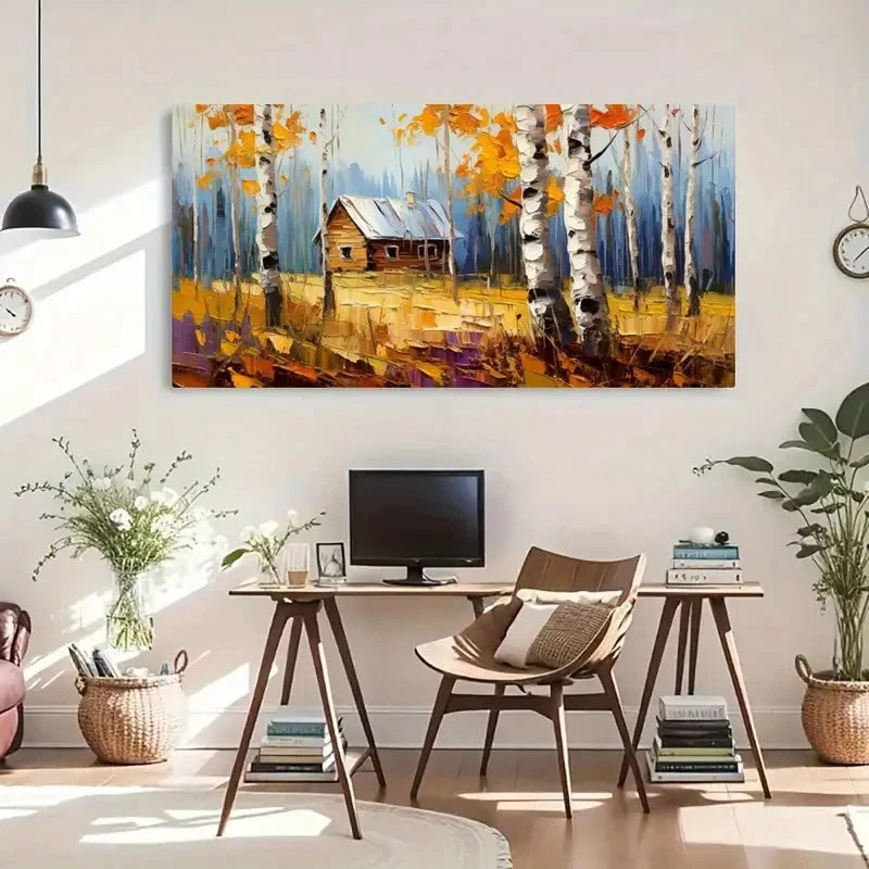 Autumn Landscape Foliage Cabin Wall Art Canvas Office Home Room Framed 120x60cm - Bella Home Decor