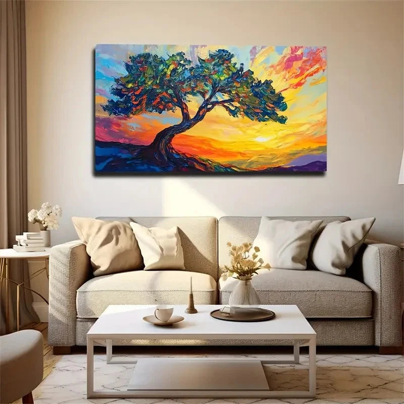 Vibrant Tree Of Life Décor Wall Art Canvas Office Home Room Framed 120x60cm