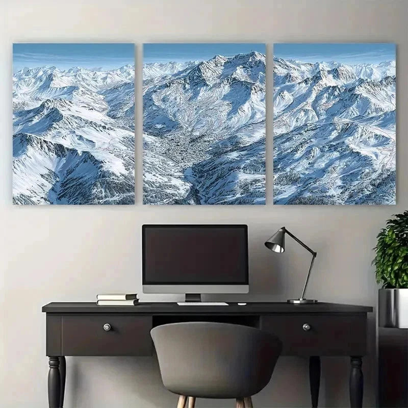 3pcs Val DIsre Skiing Travel Snowy Perfect Wall Art Set Canvas Framed 50x70cm - High Quality Print 100% Australian Made Wall Canvas Ready to Hang