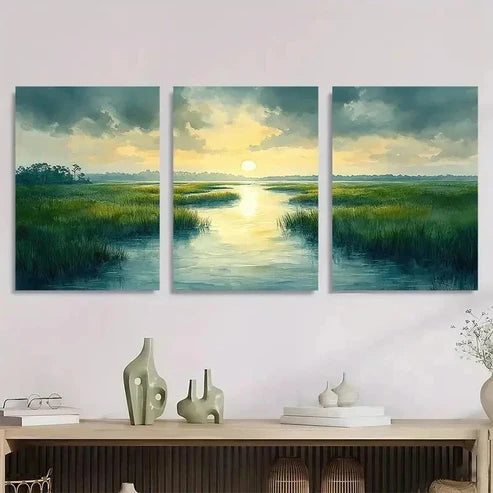3pcs Charleston Watercolor Lowcountry Wall Art Canvas Unframed - High Quality Print 100% Australian Made Wall Canvas - Bella Home Decor