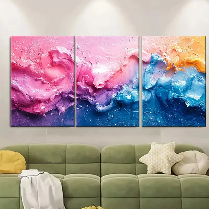 3pcs Colorful Pastel Paint Splash Abstract Metal Print Ready to Hang Art