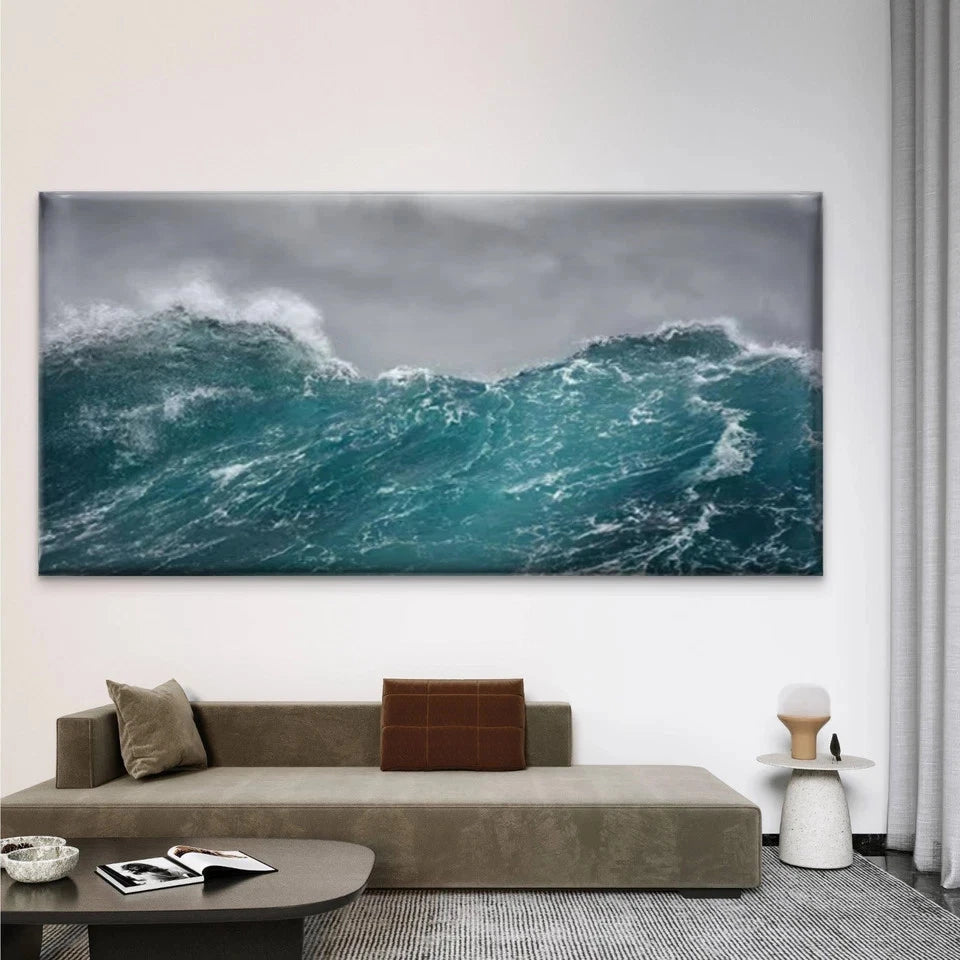 Blue Ocean Waves Wall Art Canvas Office Home Room Framed 120x60cm
