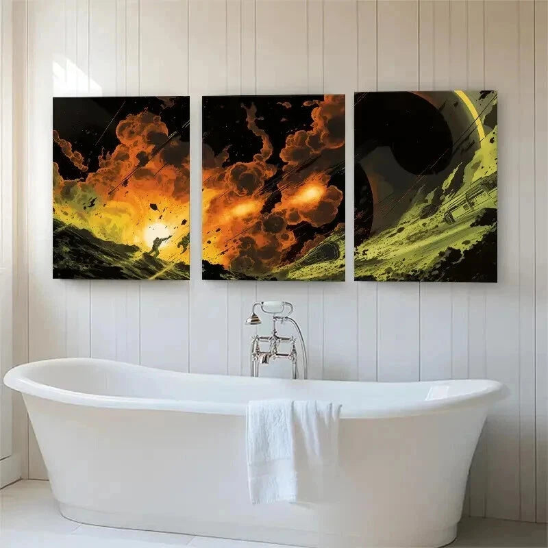3pcs Apocalyptic Space Battle Sci-Fi Perfect Wall Art Set Canvas Framed 50x70cm - High Quality Print 100% Australian Made Wall Canvas Ready to Hang - Bella Home Decor