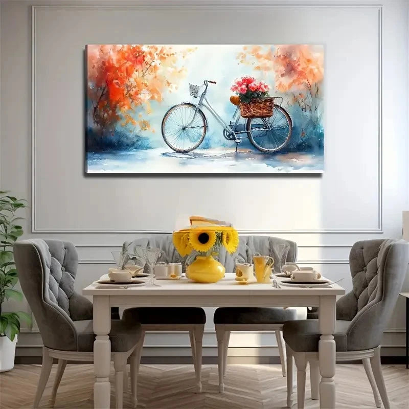 Bicycle Flowers Suitable Wall Art Canvas Office Home Room Framed 120x60cm