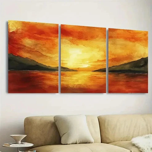 3pcs Warm Orange & Red Hues, Serene Wall Art Canvas Unframed - High Quality Print 100% Australian Made Wall Canvas - Bella Home Decor