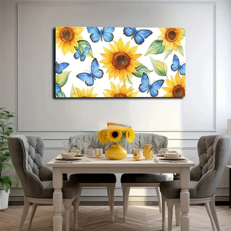Near Flying Blue Butterflies Wall Art Canvas Office Home Room Framed 120x60cm