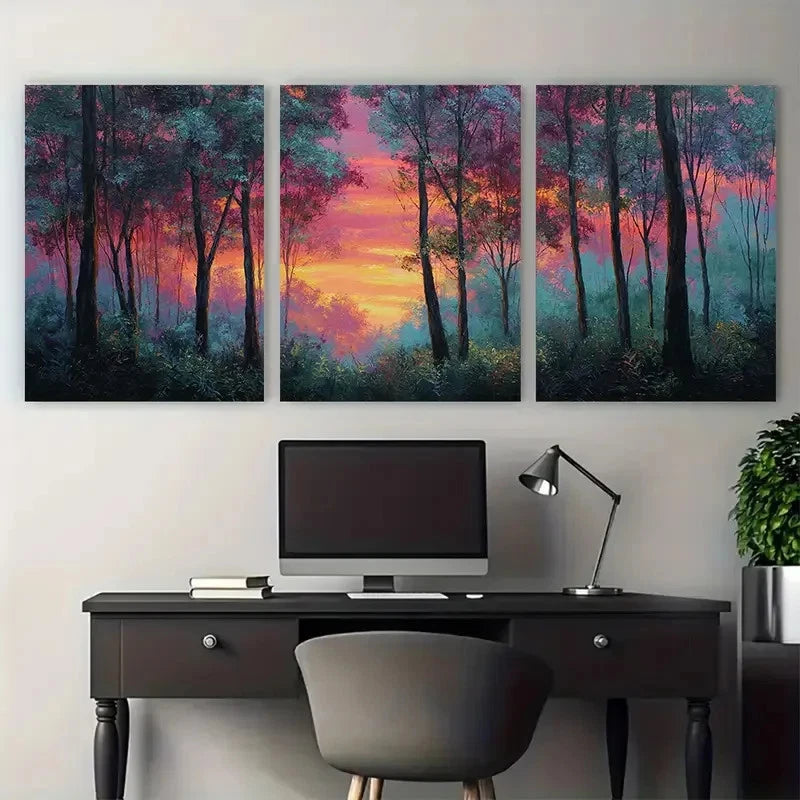 3pcs Forest Sunset High Tree Forest Perfect Wall Art Set Canvas Framed 40x60cm - High Quality Print 100% Australian Made Wall Canvas Ready to Hang - Bella Home Decor