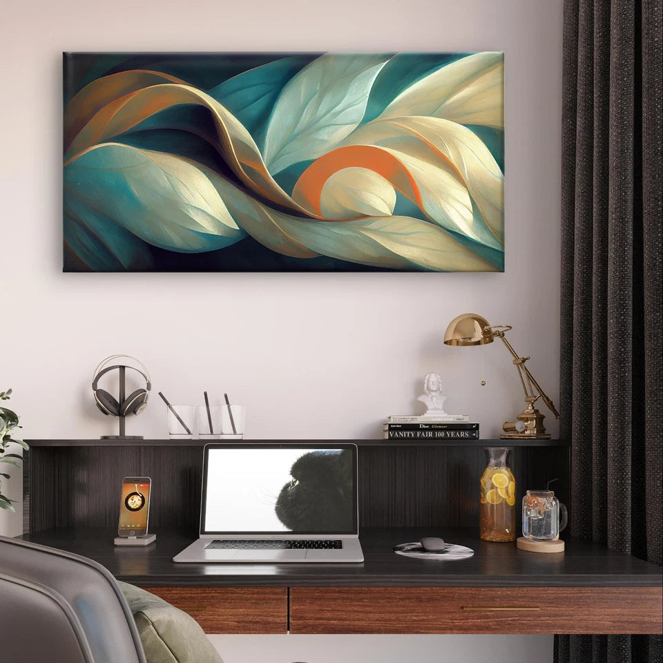 Abstract Flowing Leaves Colourful Wall Art Canvas Office Home Framed 120x60cm