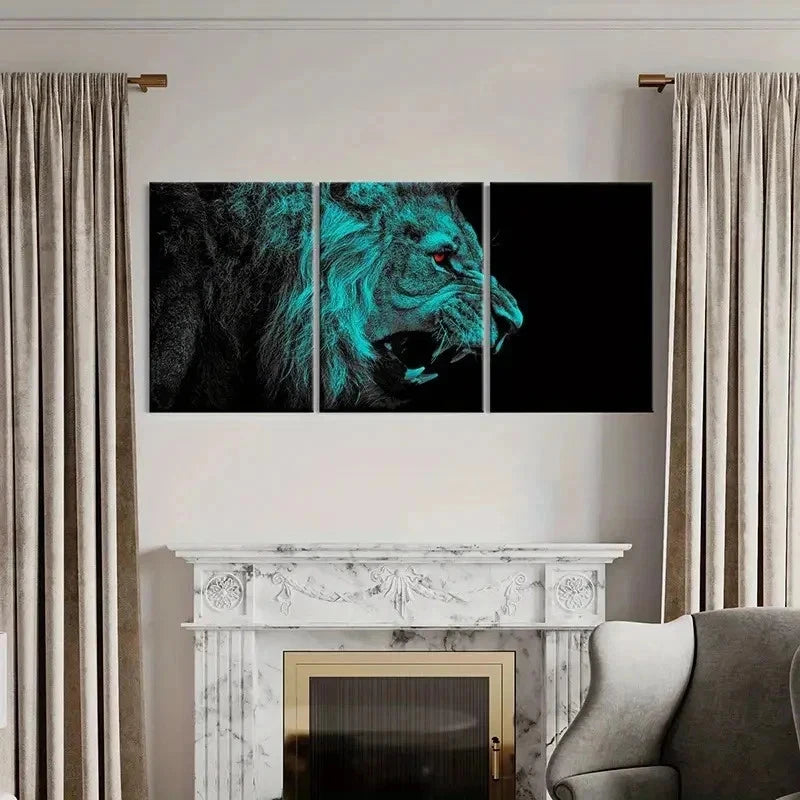 3pcs Fantasy Animal Art Lion Roaring Wall Art Set Canvas Framed 60x90cm - High Quality Print 100% Australian Made Wall Canvas Ready to Hang