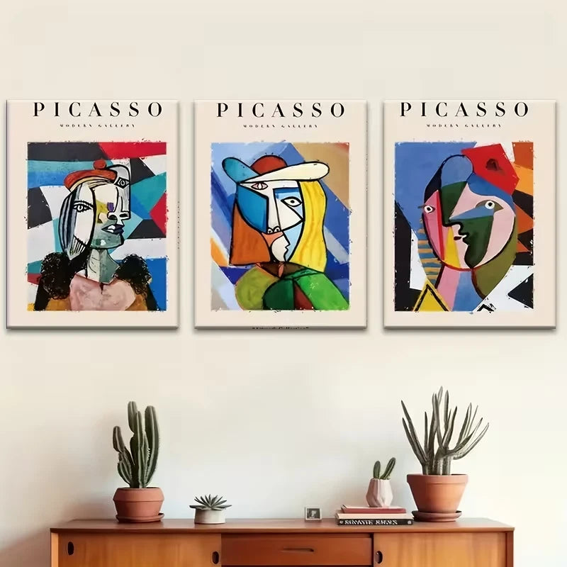 3pcs Picasso-Inspired Abstract Face Metal Print Ready to Hang Art