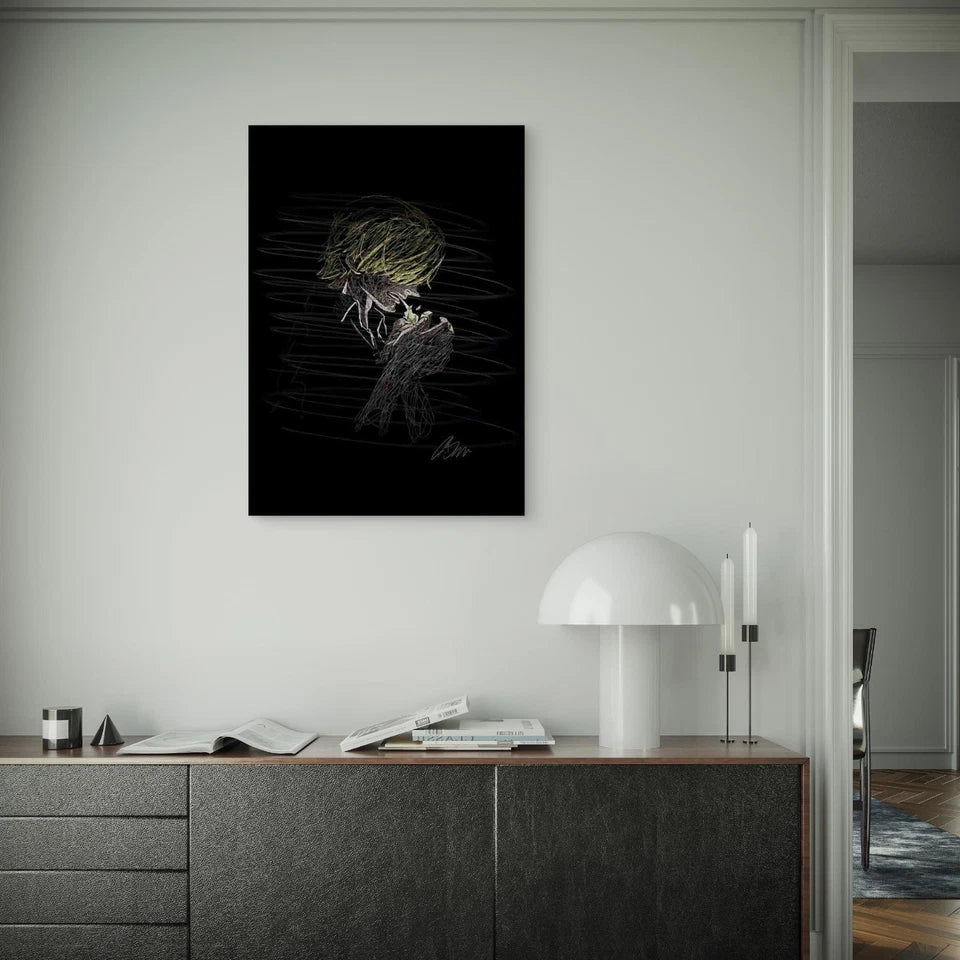 Golden Haired Man Lighting Cigarette 40x60cm Metal Print Ready to Hang