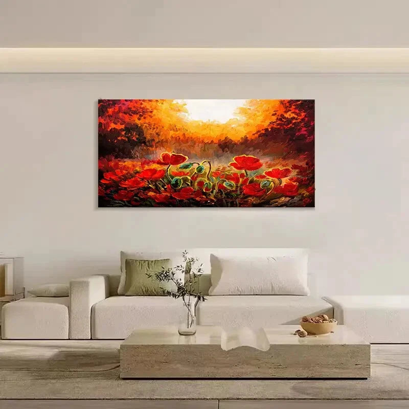 Charming Red Rose Garden Wall Art Canvas Office Home Room Framed 120x60cm - Bella Home Decor