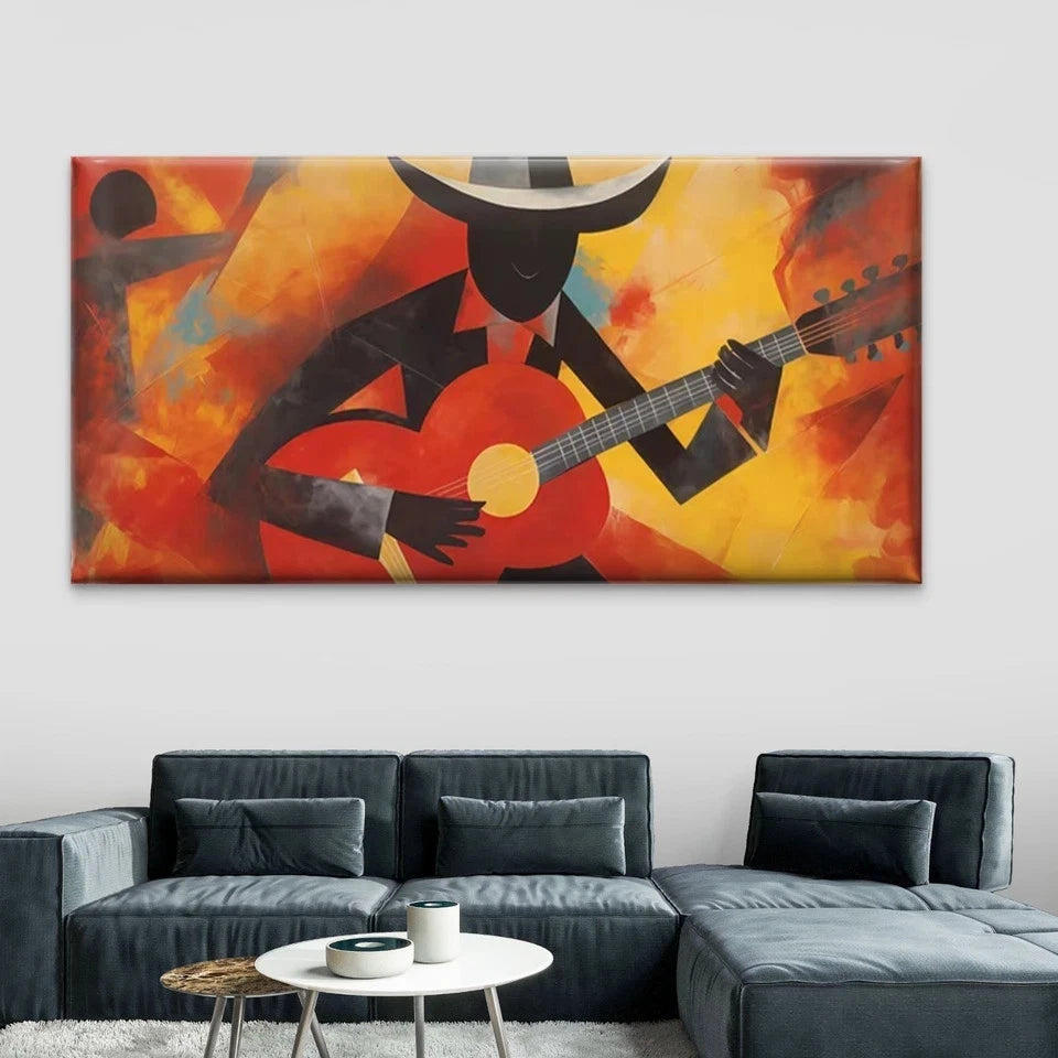 Abstract Jazz Guitarist Wall Art Canvas Office Home Room Framed 120x60cm