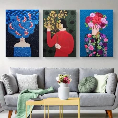 3pcs Koi Fish Hair Wall Art Set Canvas Unframed - High Quality Print 100% Australian Made Wall Canvas
