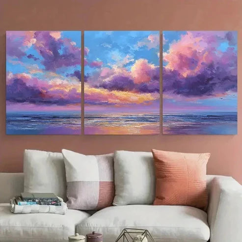 3pcs Sunset Ocean Painting Blue Ocean Prefect Wall Art Set Canvas Framed 40x60cm - High Quality Print 100% Australian Made Wall Canvas Ready to Hang