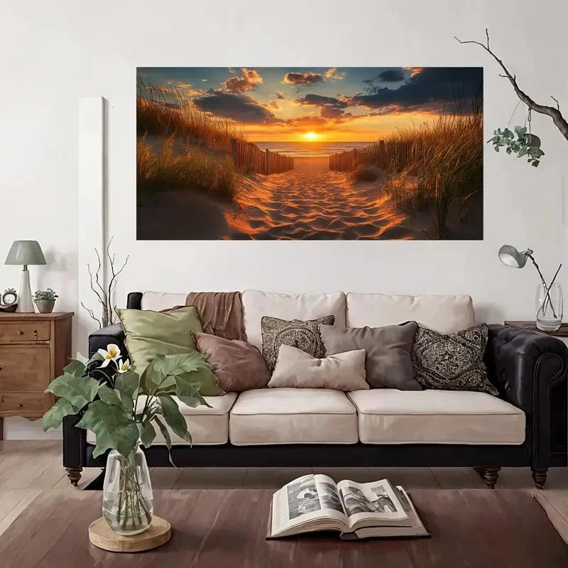 Beach Sunset Serene Coastal Wall Art Canvas Office Home Room Framed 120x60cm