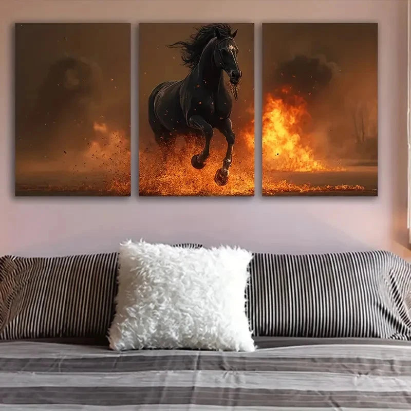 3pcs Horse Running Modern Abstract Painting Wall Art Set Canvas Framed 60x90cm - High Quality Print 100% Australian Made Wall Canvas Ready to Hang