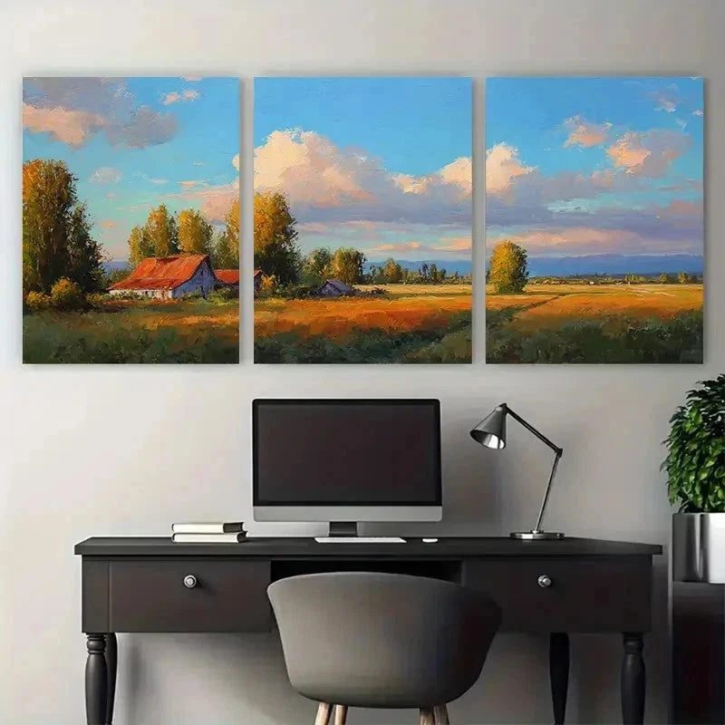 3pcs Vintage Landscape Oil Painting Perfect Wall Art Set Canvas Framed 50x70cm - High Quality Print 100% Australian Made Wall Canvas Ready to Hang