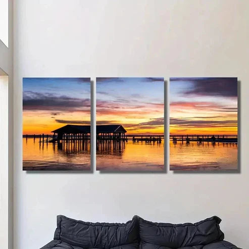 3pcs Classic Romantic Seascape Sunset Wall Art Set Canvas Unframed - High Quality Print 100% Australian Made Wall Canvas - Bella Home Decor