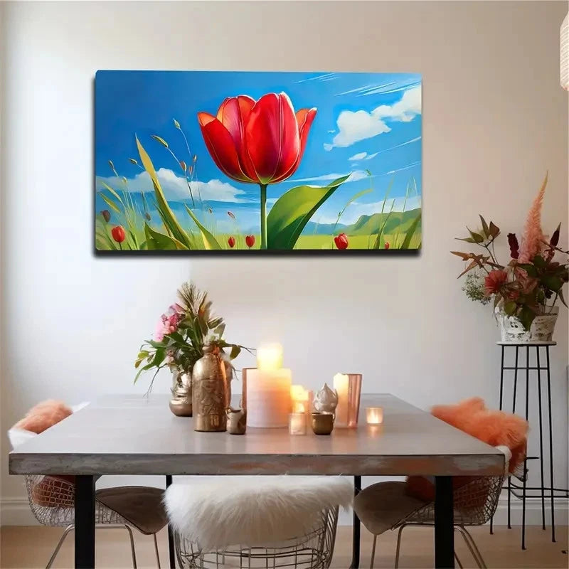 Blooming Red Flowers Wall Art Canvas Office Home Room Framed 120x60cm