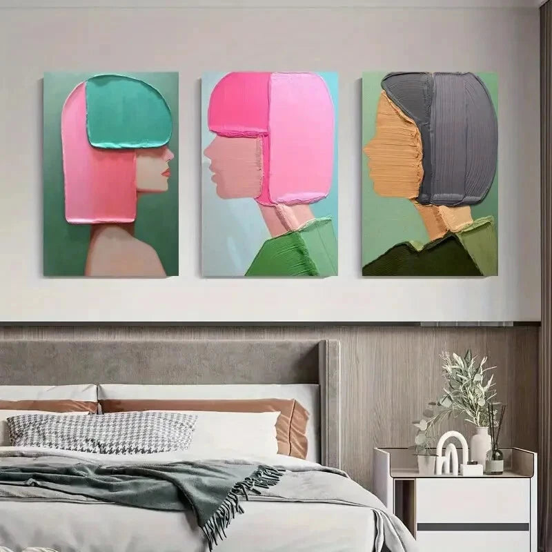 3pcs Colorful Abstract Portrait Modern Perfect Wall Art Set Canvas Framed 40x60cm - High Quality Print 100% Australian Made Wall Canvas Ready to Hang - Bella Home Decor