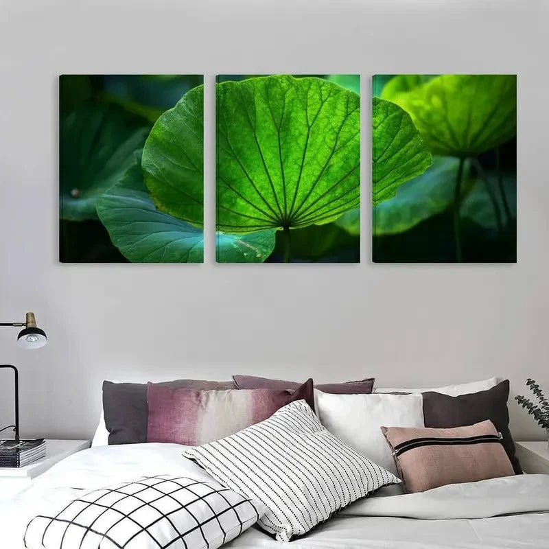 3pcs Lotus Leaves Winter Home Decor Wall Art Set Canvas Framed 60x90cm - High Quality Print 100% Australian Made Wall Canvas Ready to Hang - Bella Home Decor