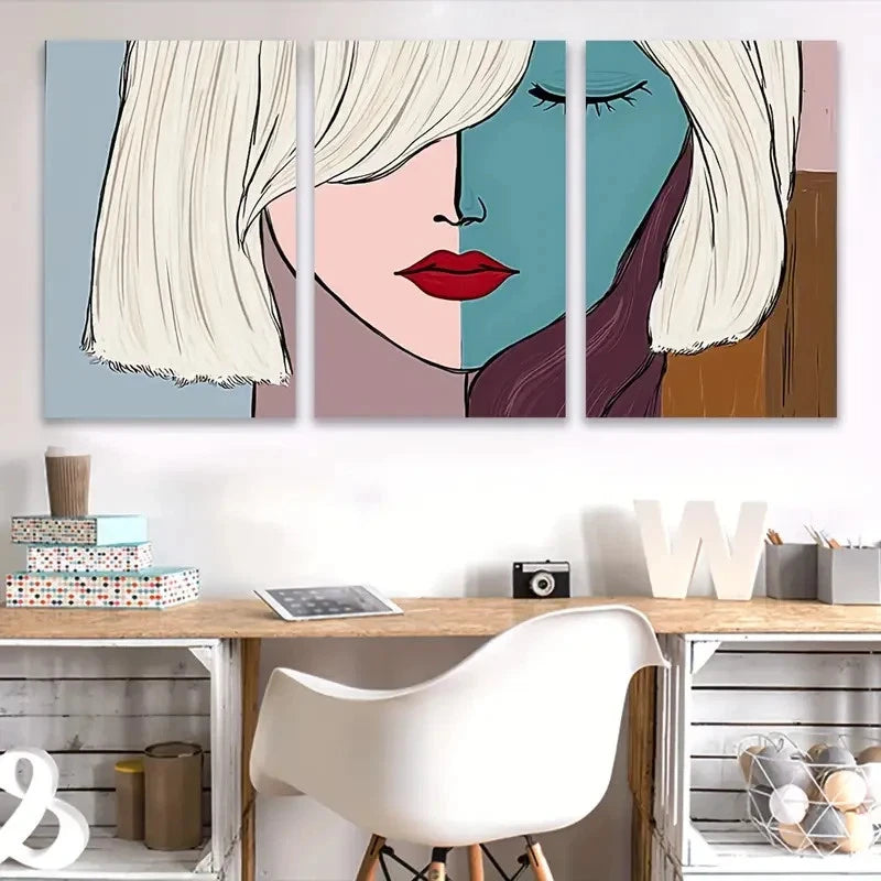 3pcs White Woman Portrait Painting Wall Art Set Canvas Framed 40x60cm - High Quality Print 100% Australian Made Wall Canvas Ready to Hang