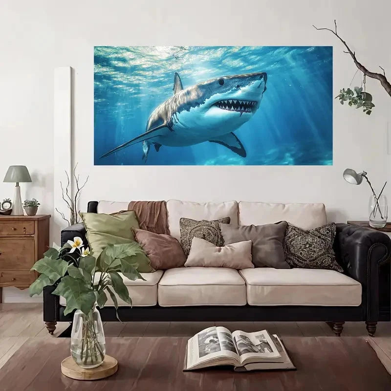 Ocean Life Shark Modern Wall Art Canvas Office Home Room Framed 120x60cm
