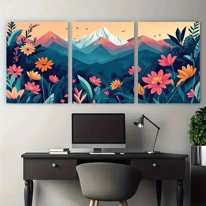 3pcs Botanical Décor Asian Floral Travel Perfect Wall Art Set Canvas Framed 40x60cm - High Quality Print 100% Australian Made Wall Canvas Ready to Hang