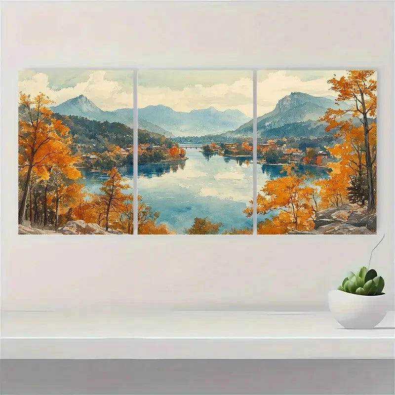 3pcs Panoramic Mountain River FG Wall Art Set Canvas Framed 60x90cm - High Quality Print 100% Australian Made Wall Canvas Ready to Hang