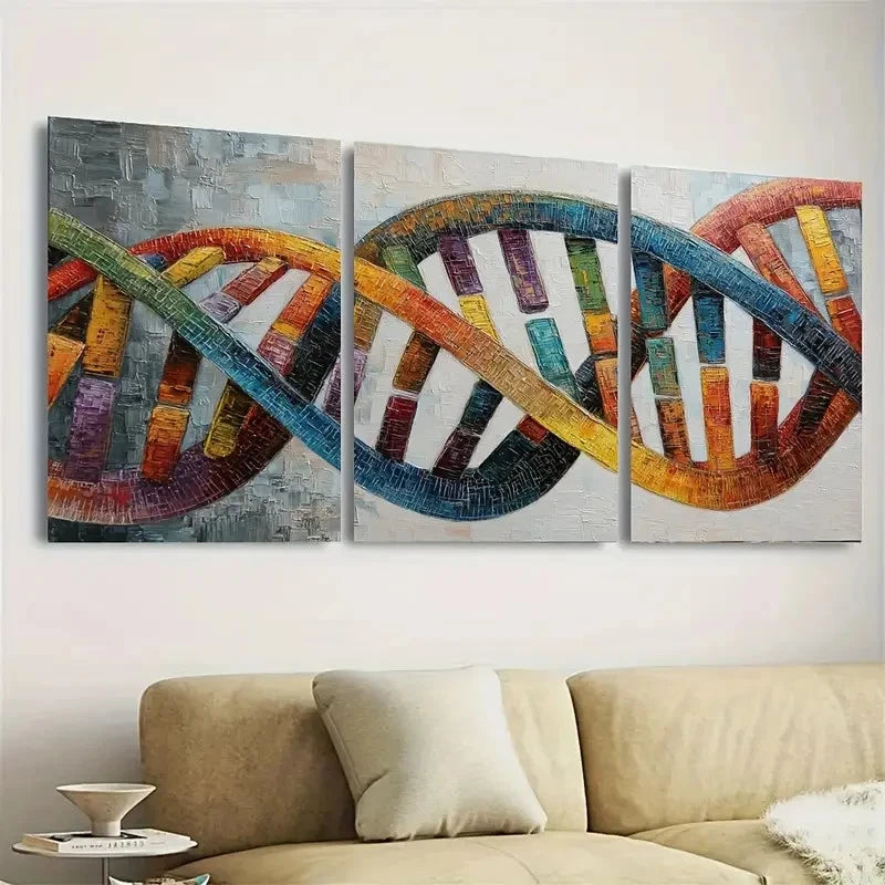 3pcs Vibrant DNA Molecular Art Wall Art Set Canvas Framed 50x70cm - High Quality Print 100% Australian Made Wall Canvas Ready to Hang