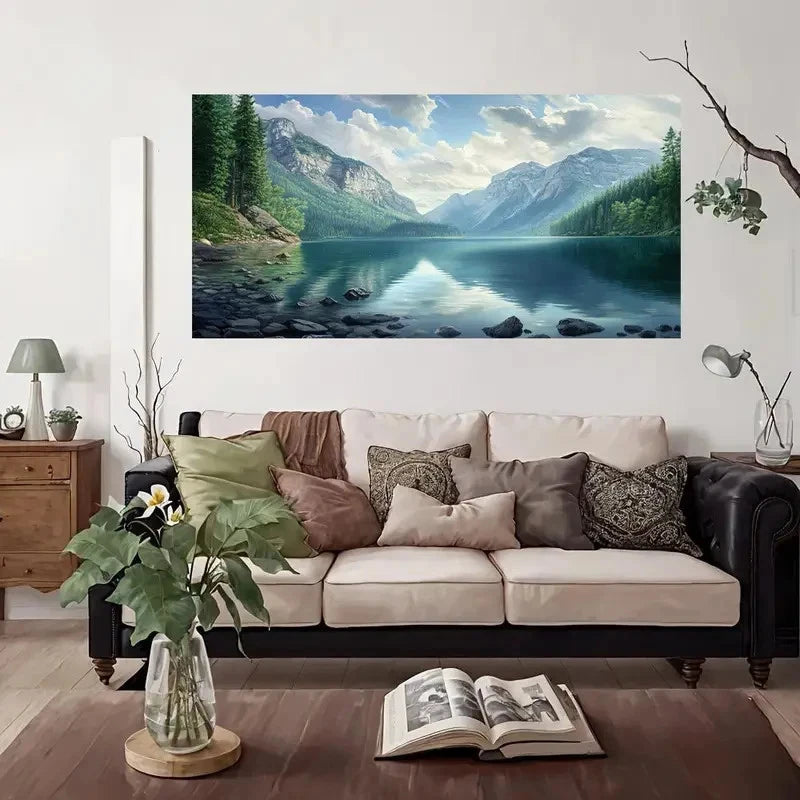 Lake Side Nature Mountain Wall Art Canvas Office Home Room Framed 120x60cm