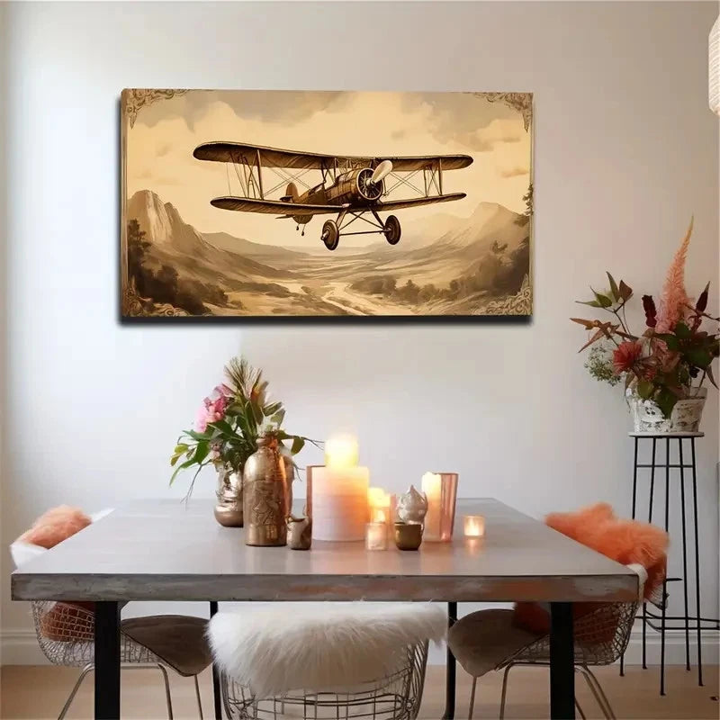 Vintage Aircraft Fun Ideal Wall Art Canvas Office Home Room Framed 120x60cm