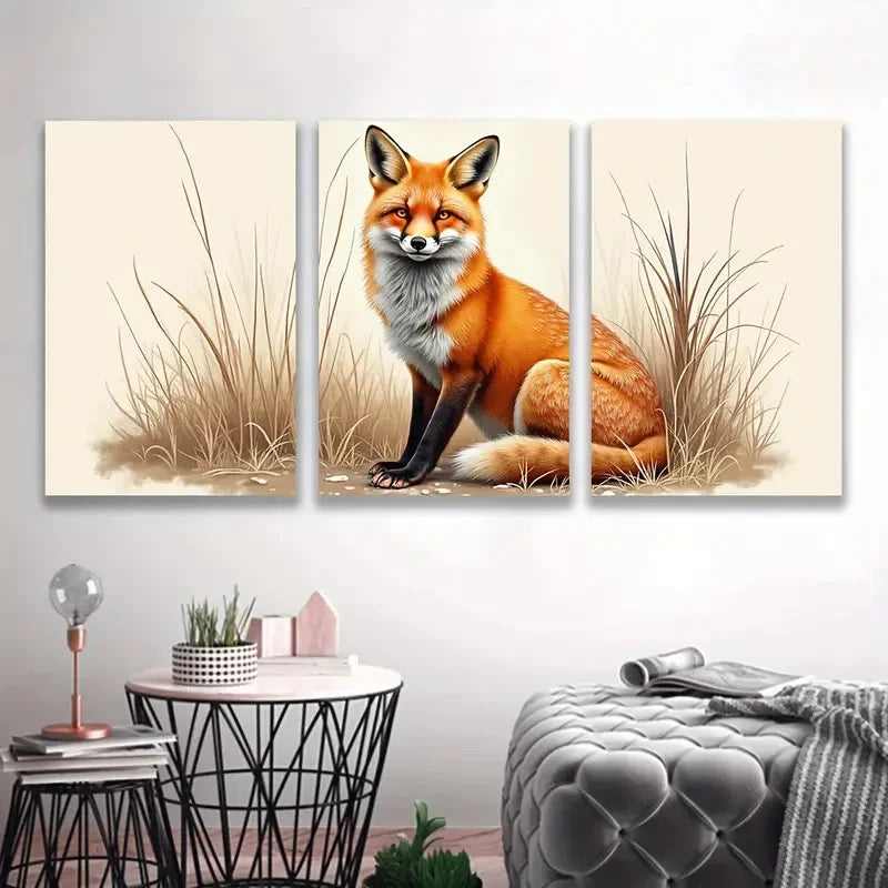 3pcs Fox in Nature Triptych Spray Painted Wall Art Set Canvas Framed 40x60cm - High Quality Print 100% Australian Made Wall Canvas Ready to Hang - Bella Home Decor