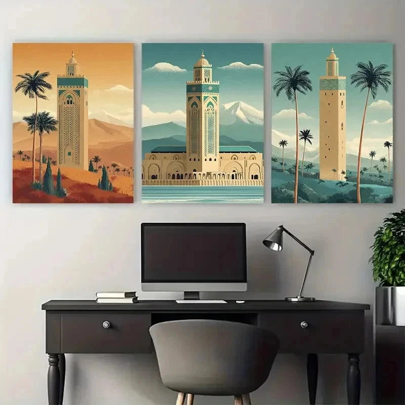3pcs Casablanca Cityscape Decor Retro Perfect Wall Art Set Canvas Framed 50x70cm - High Quality Print 100% Australian Made Wall Canvas Ready to Hang - Bella Home Decor