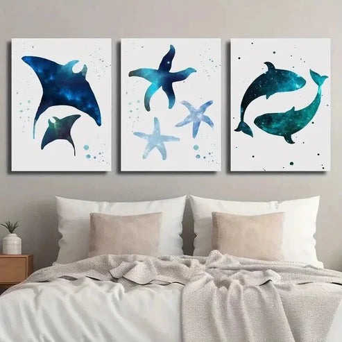 3pcs Manta Ray Nebula Starfish Whale Starry Sky Wall Art Set Canvas Unframed - High Quality Print 100% Australian Made Wall Canvas