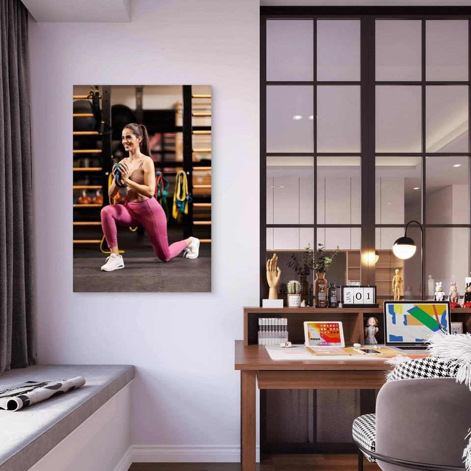 Female Kettlebell Lunge Workout 5mm thick Plastic Poster Ready to Hang 90x60cm