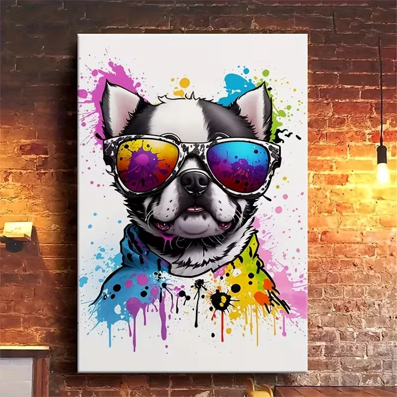 Colorful Pup with Fashion Glasses 60x90cm Metal Print Ready to Hang