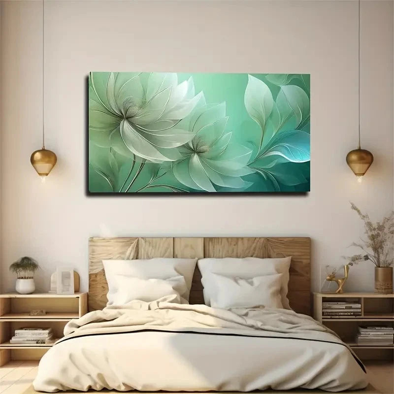 Soft Green & White Hues Wall Art Canvas Office Home Room Framed 120x60cm