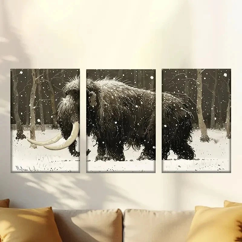 3pcs Majestic Elephants in Snowy Forest Wall Art Set Canvas Framed 40x60cm - High Quality Print 100% Australian Made Wall Canvas Ready to Hang